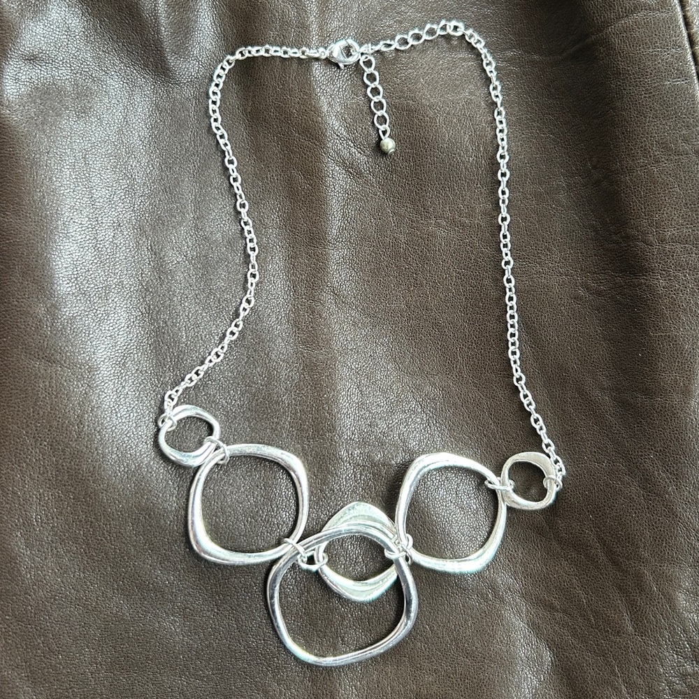 Y2K Silver Tone Necklace Chunky Modernist Necklace
